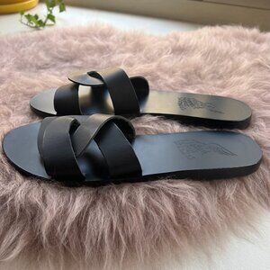 Ancient Greek Sandals Women's Black Slides Handcrafted In Greece Size 8/39